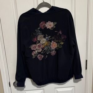 Floral navy bomber style jacket